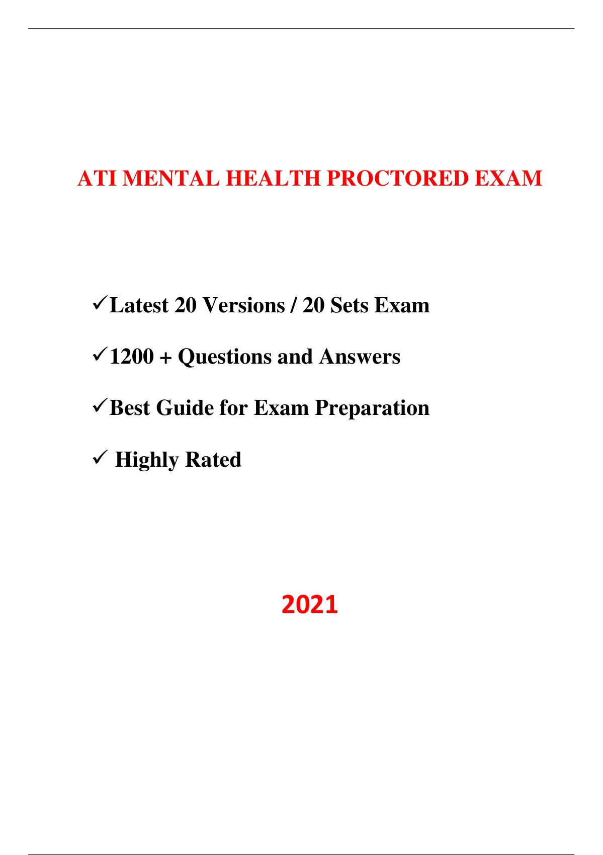 ATI Mental Health Proctored Exam RN And PN 20 Latest Versions 2021