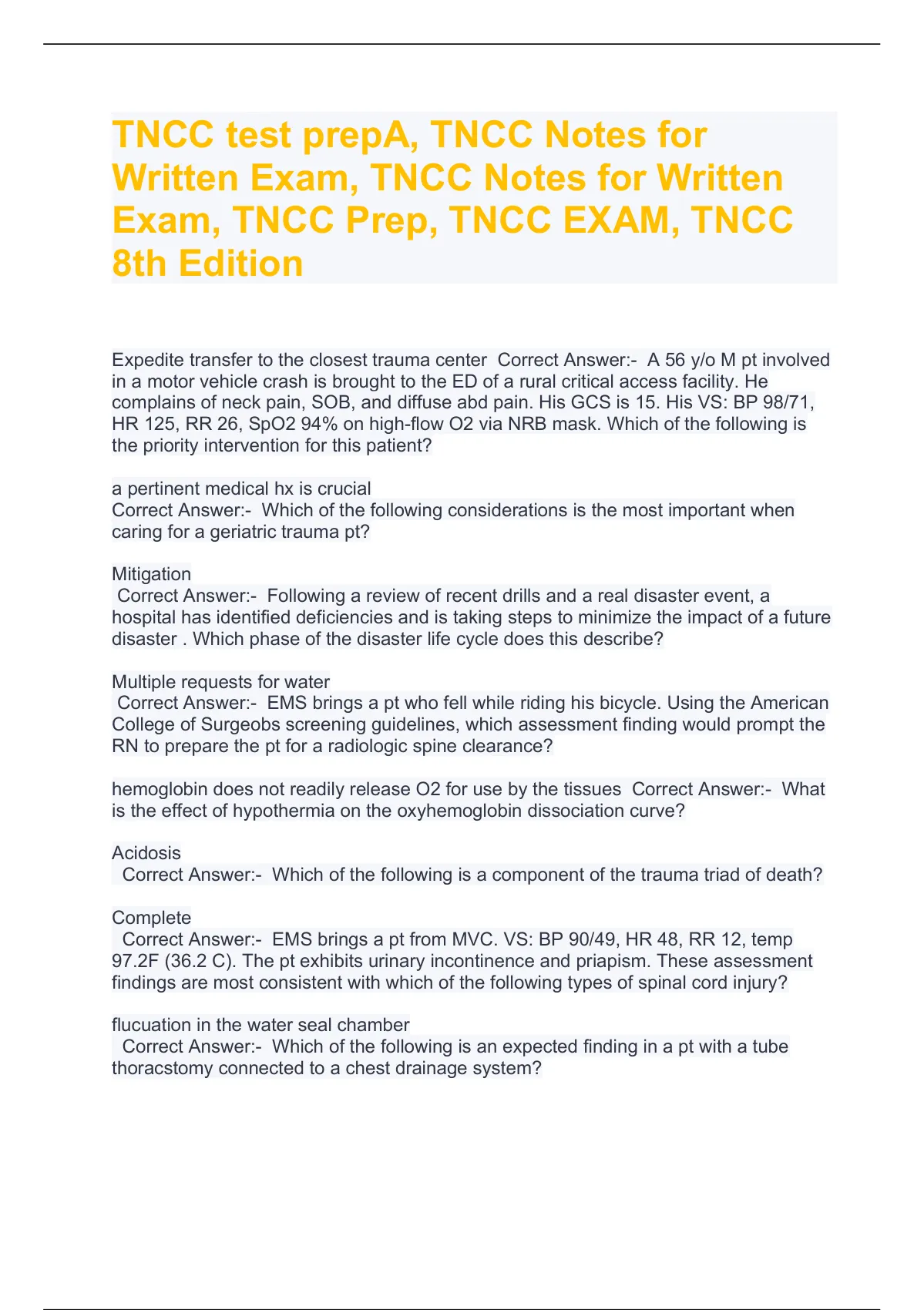 Tncc Test Prepa Tncc Notes For Written Exam Tncc Notes For Written