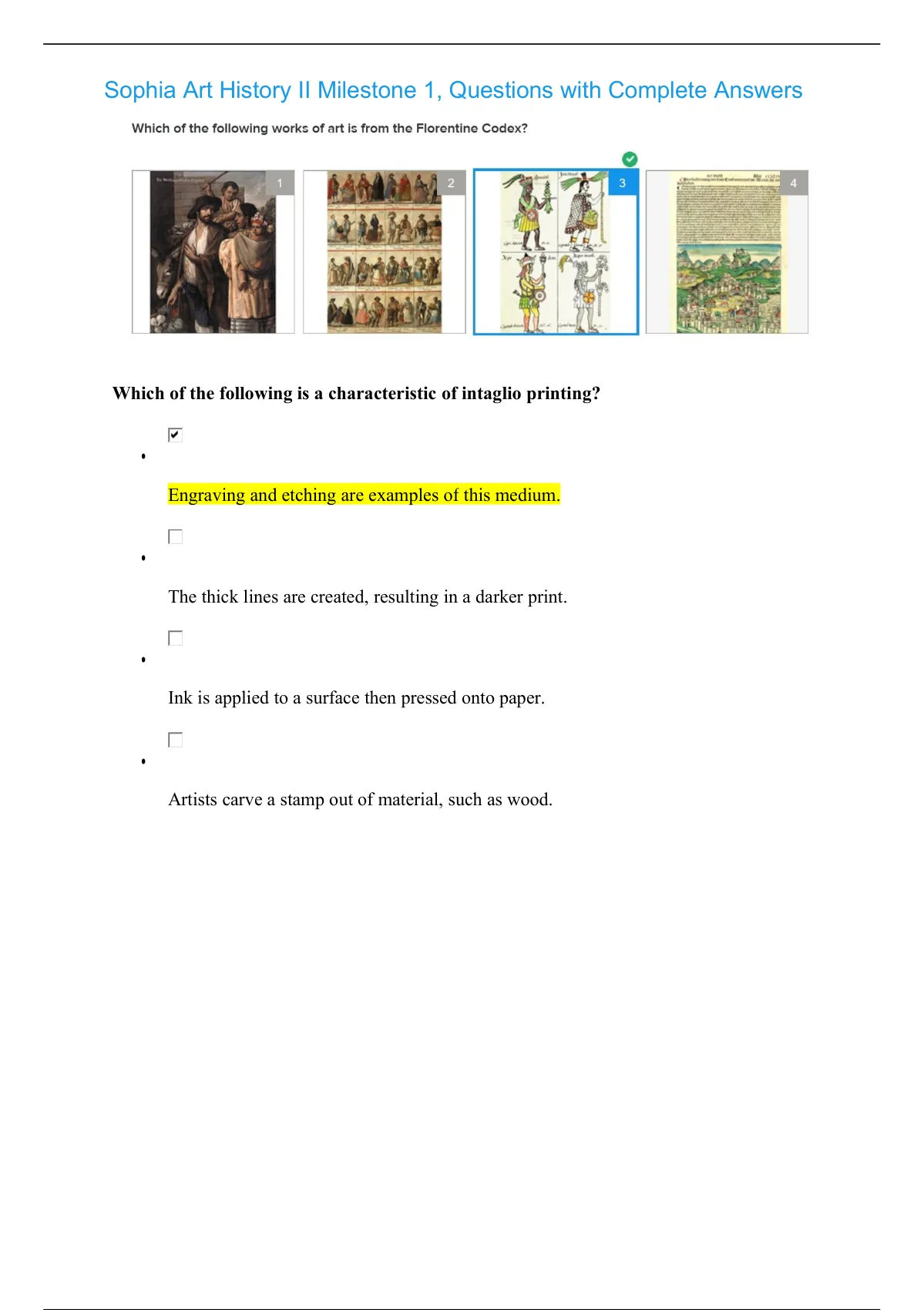 Sophia Art History Ii Milestone Questions With Complete Answers