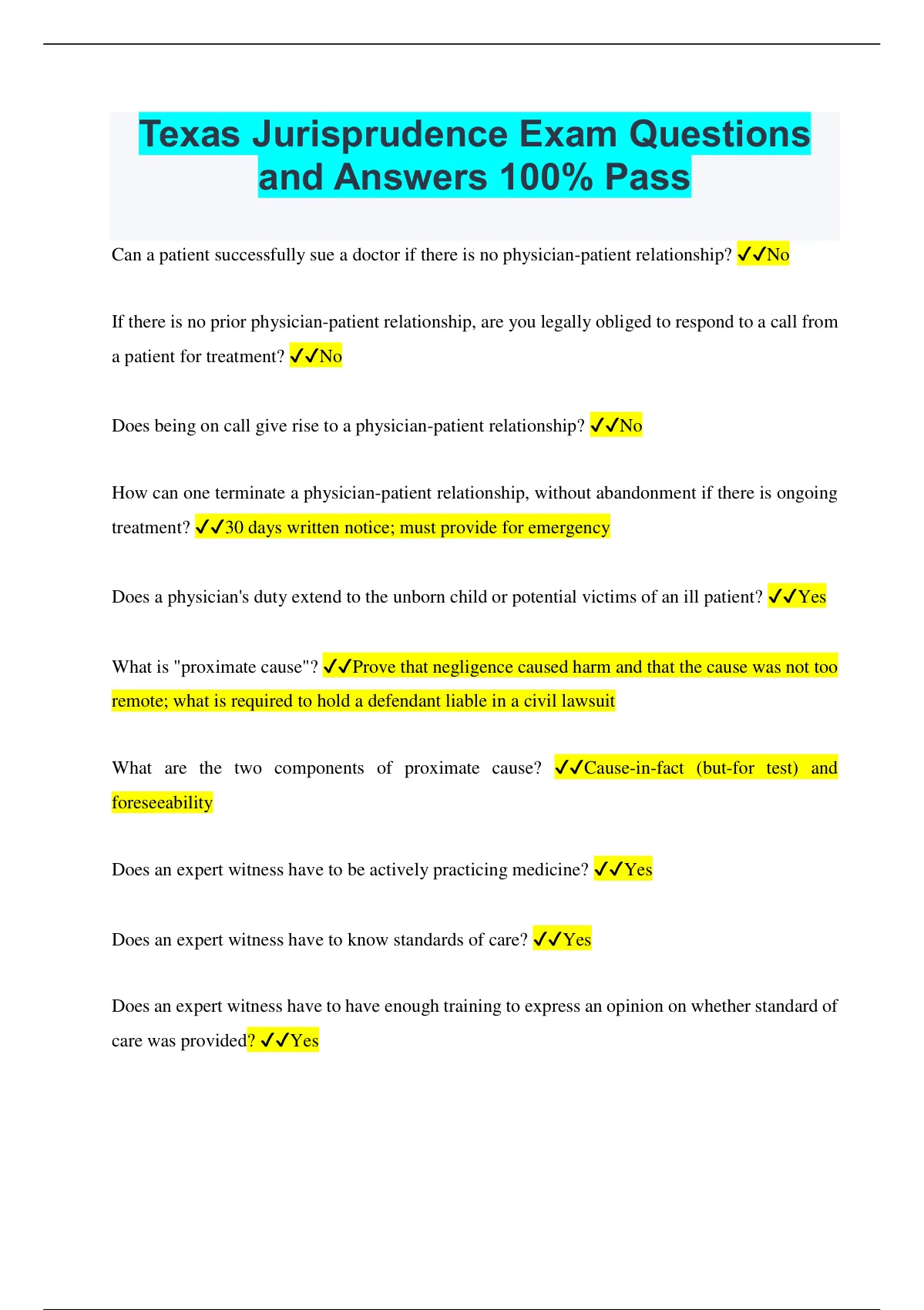 Texas Jurisprudence Exam Questions And Answers Pass Texas