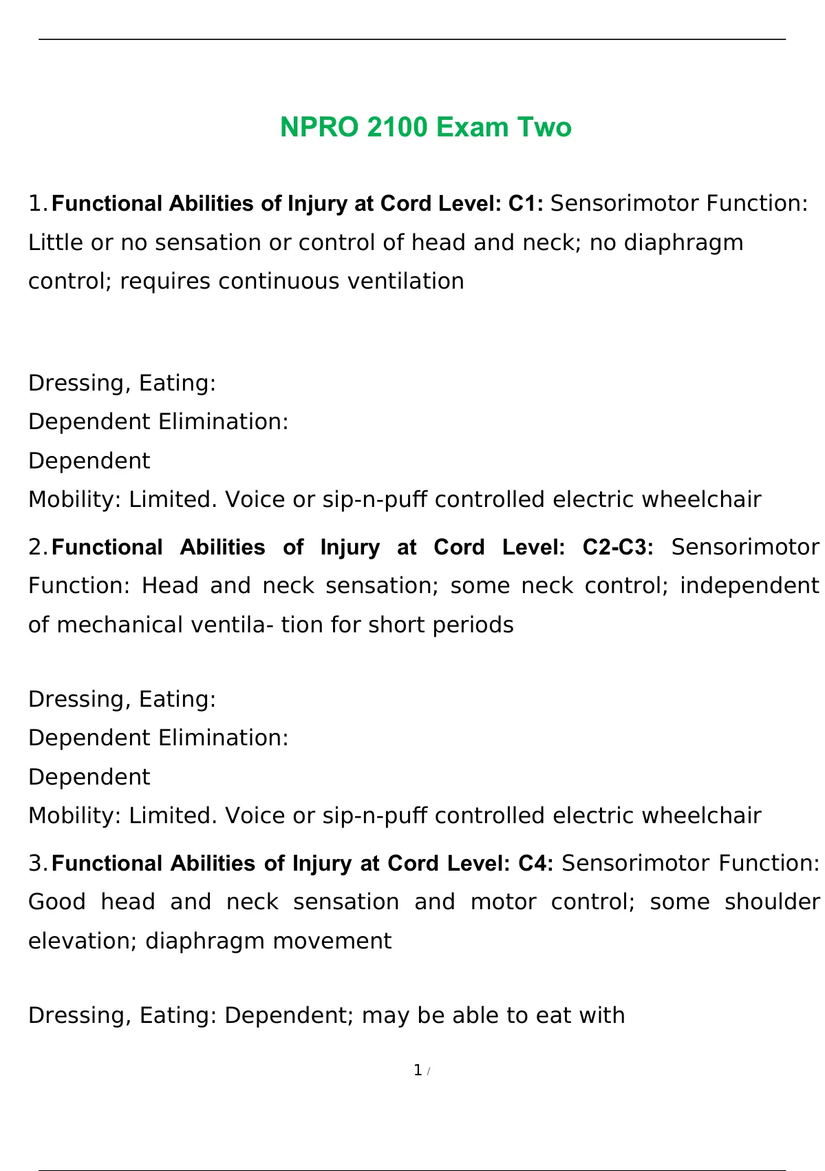 NPRO 2100 Case Study Spinal Cord Injury With Complete Solution NPRO