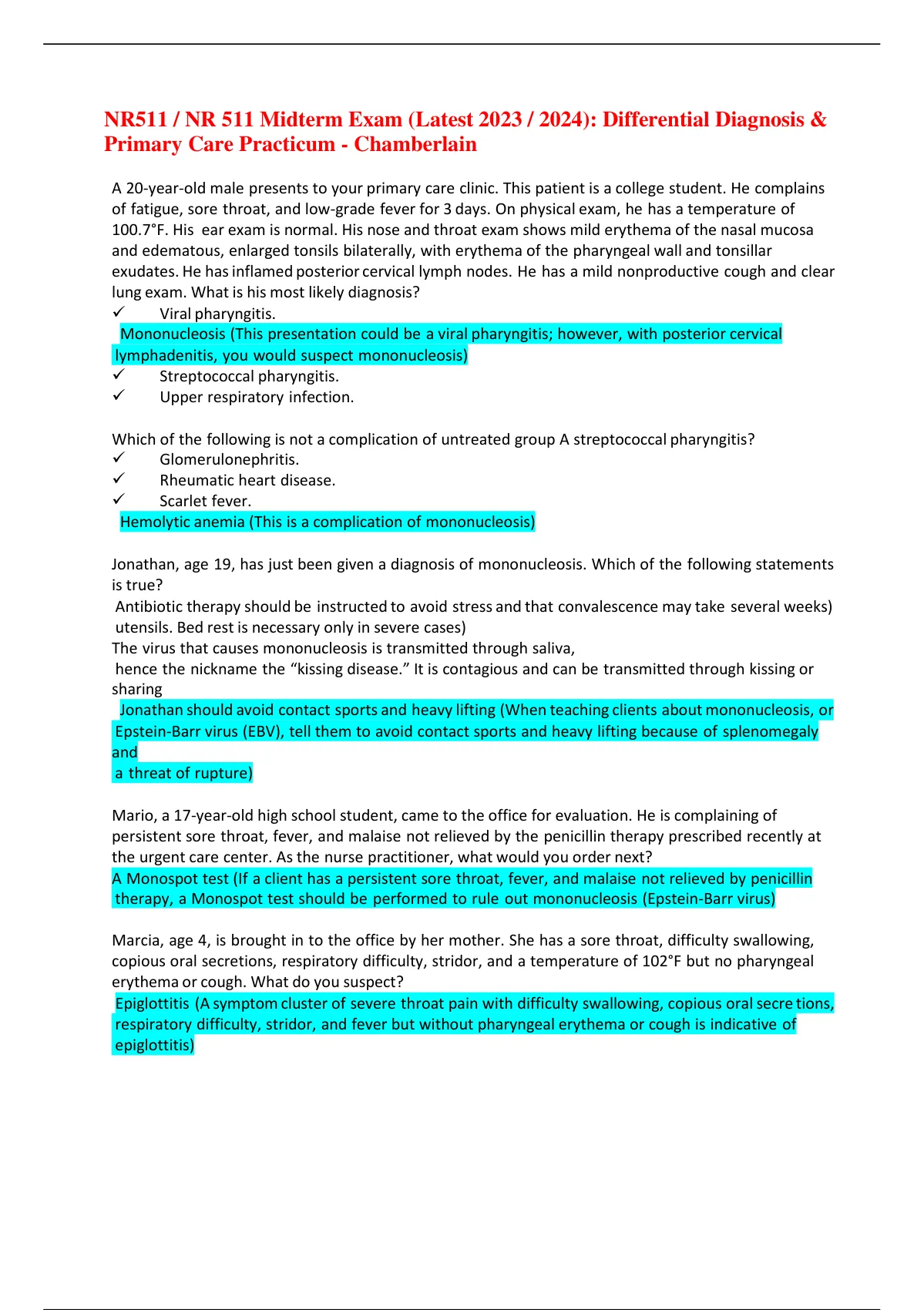 NR511 NR 511 Midterm Exam Latest 2023 2024 Differential