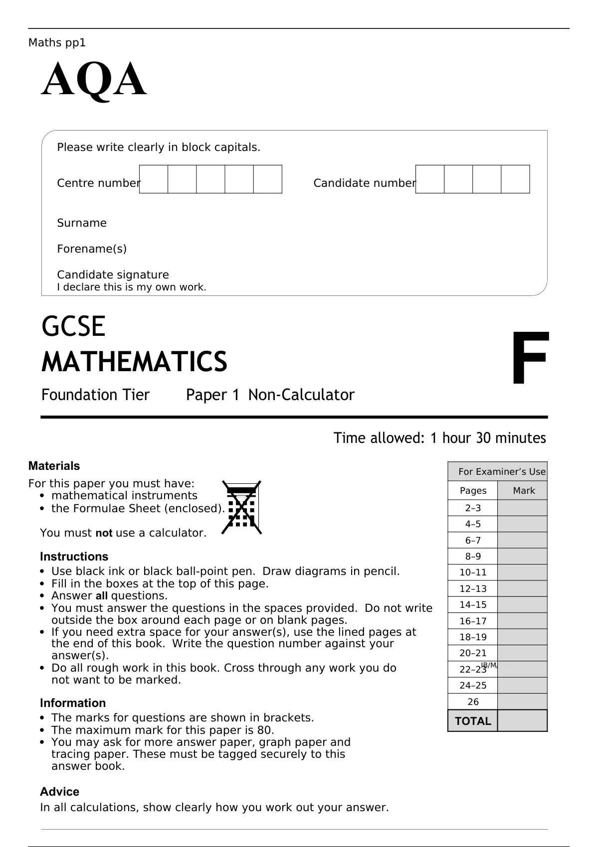 Aqa Gcse Mathematics Foundation Tier Paper June Question