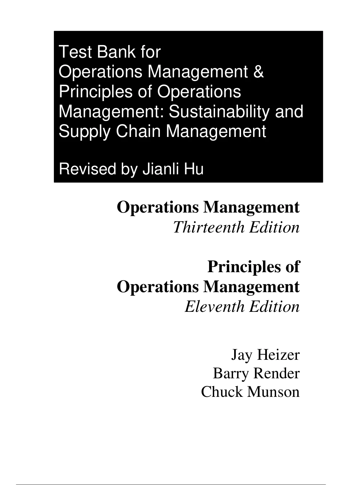 Principles Of Operations Management E Jay Heizer Barry Render Test