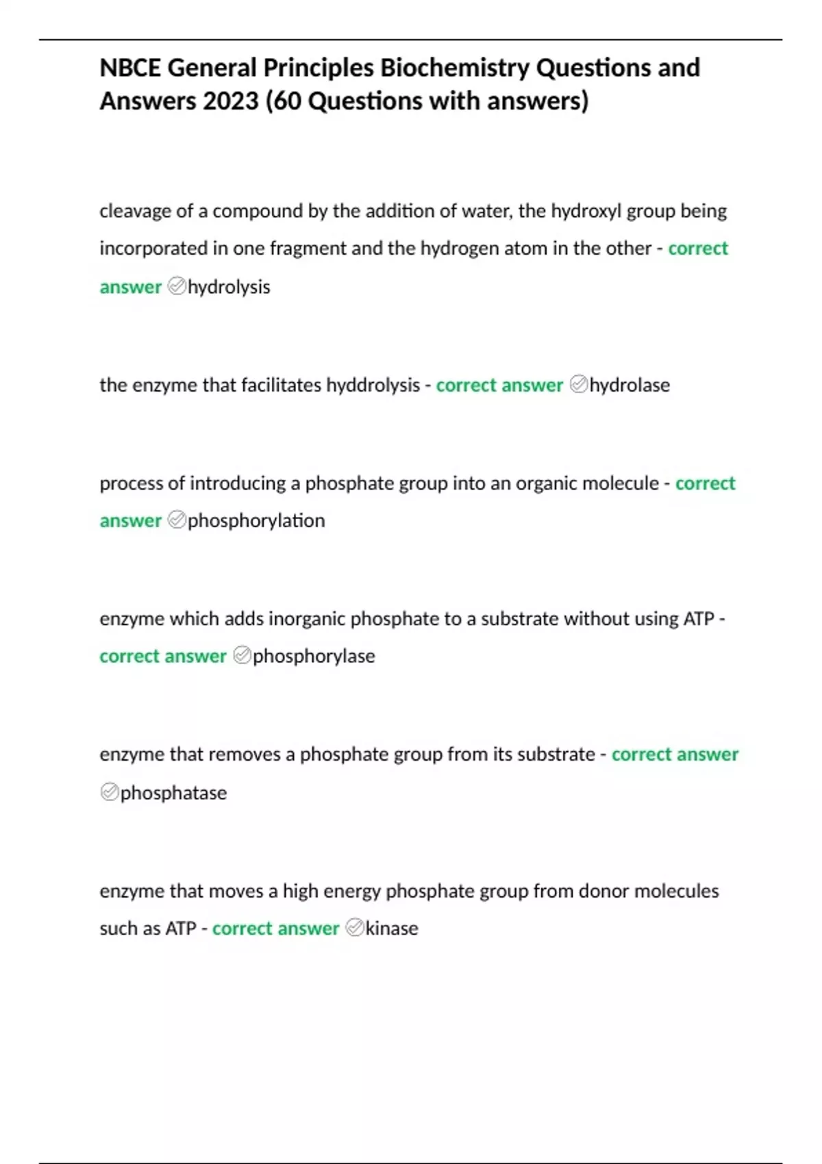 Nbce General Principles Biochemistry Questions And Answers