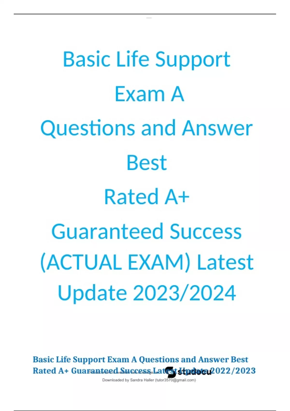 Basic Life Support Exam A Questions And Answer Best Rated A Guaranteed