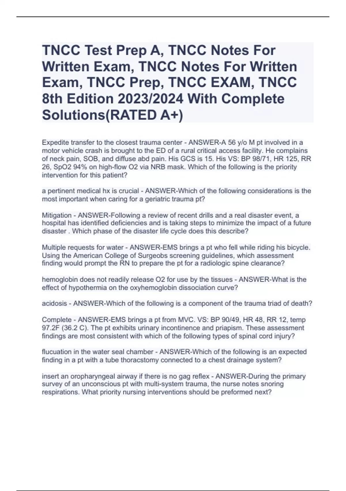 Tncc Test Prep A Tncc Notes For Written Exam Tncc Notes For Written