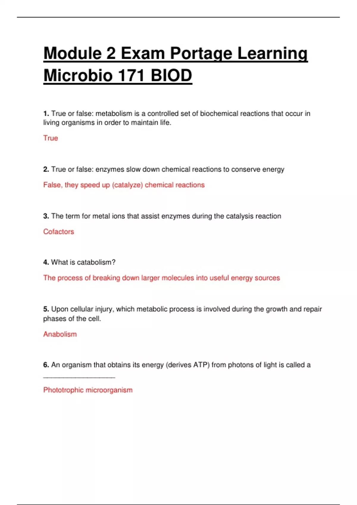 BIOD 171 MICROBIOLOGY LAB 2 EXAM 2 PORTAGE LEARNING QUESTIONS AND