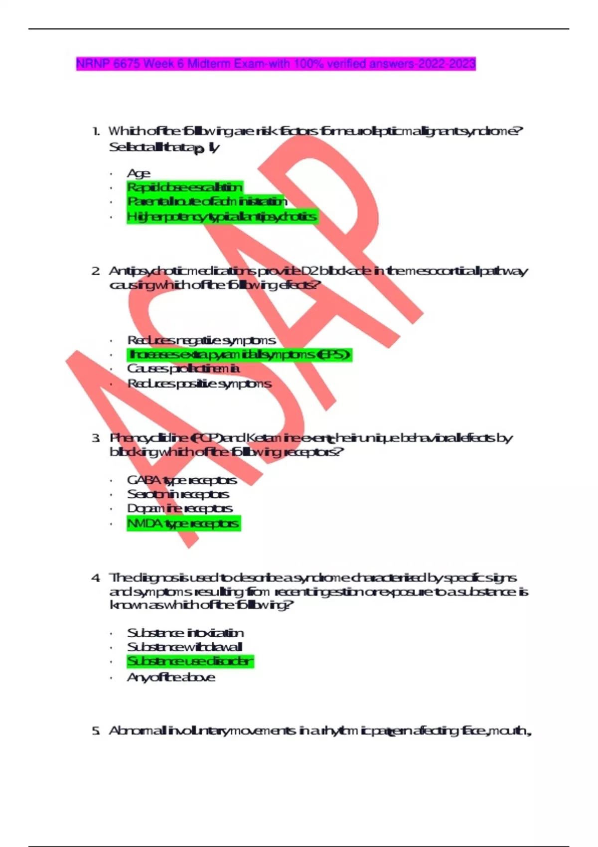 Nrnp Week Midterm Exam With Verified Answers Nrnp