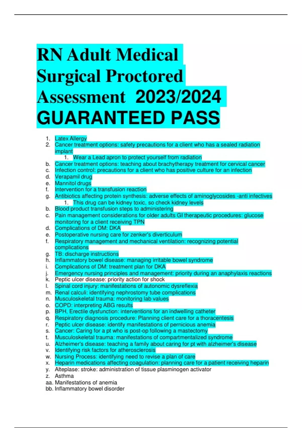 Rn Adult Medical Surgical Proctored Assessment Guaranteed