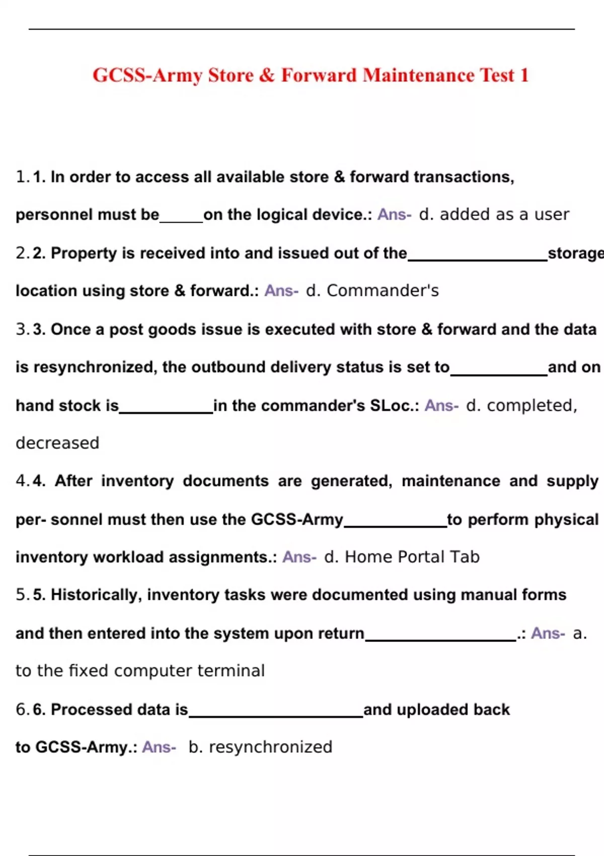 Gcss Army Store Forward Maintenance Test Latest Gcss Stuvia Us