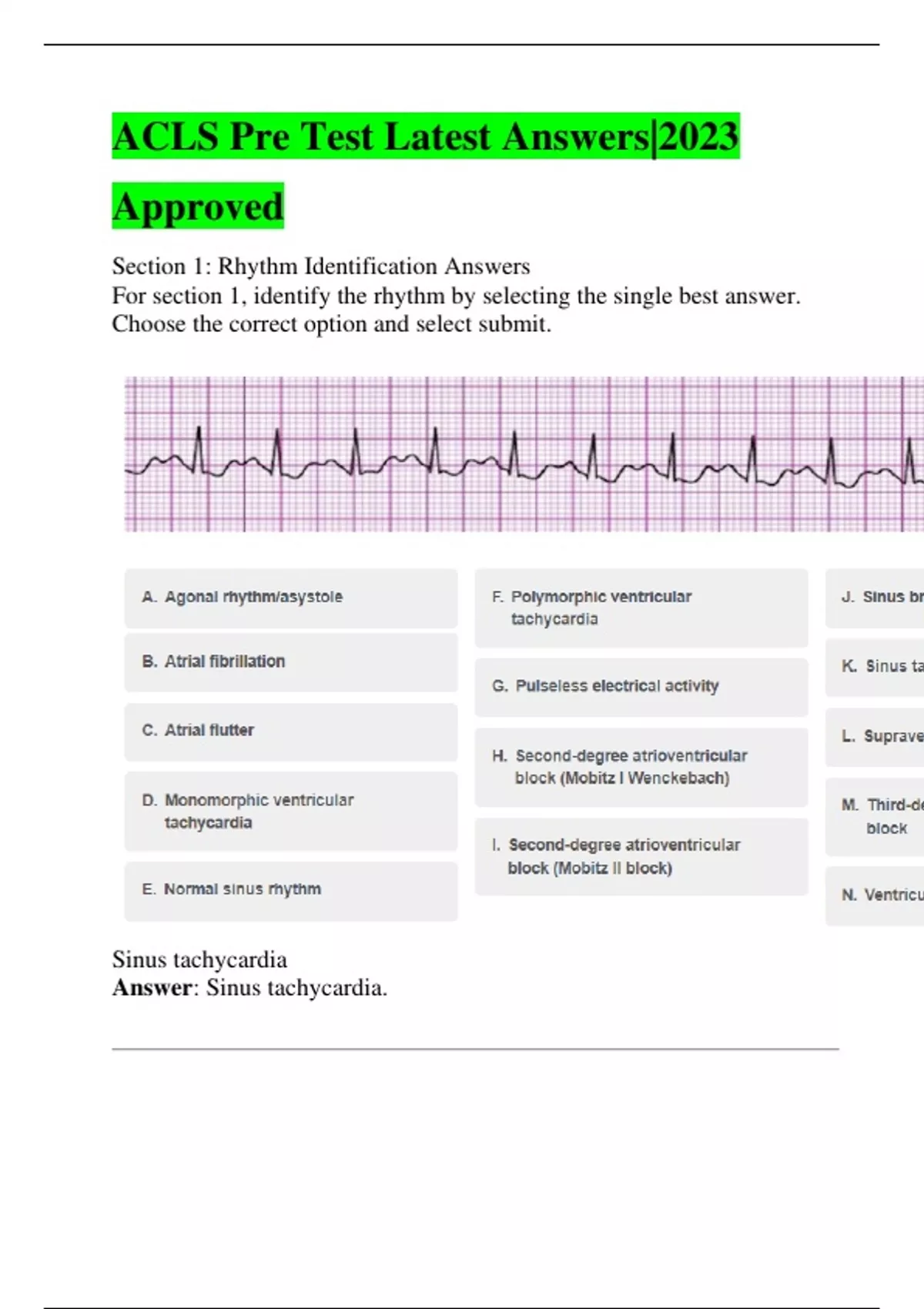 ACLS Pre Test Latest Answers Approved Acls Stuvia US