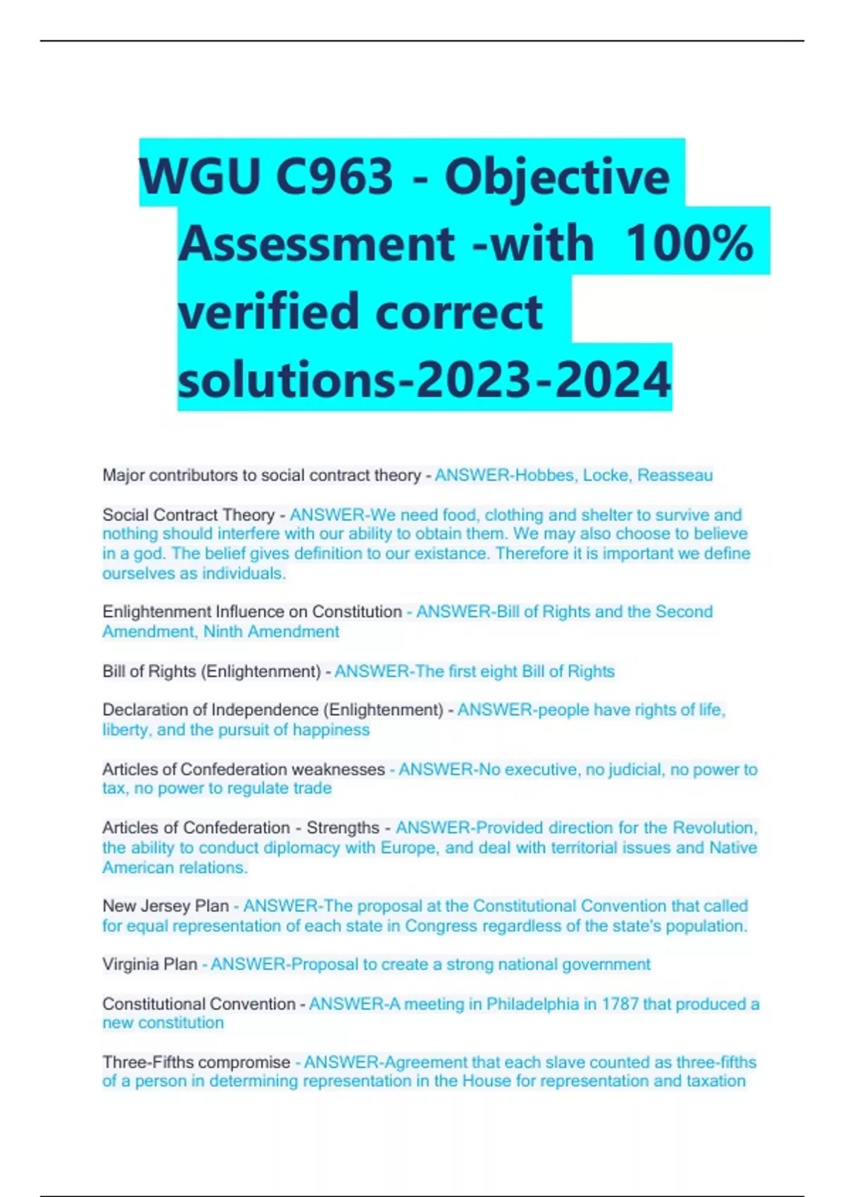 WGU C963 Objective Assessment With 100 Verified Correct Solutions