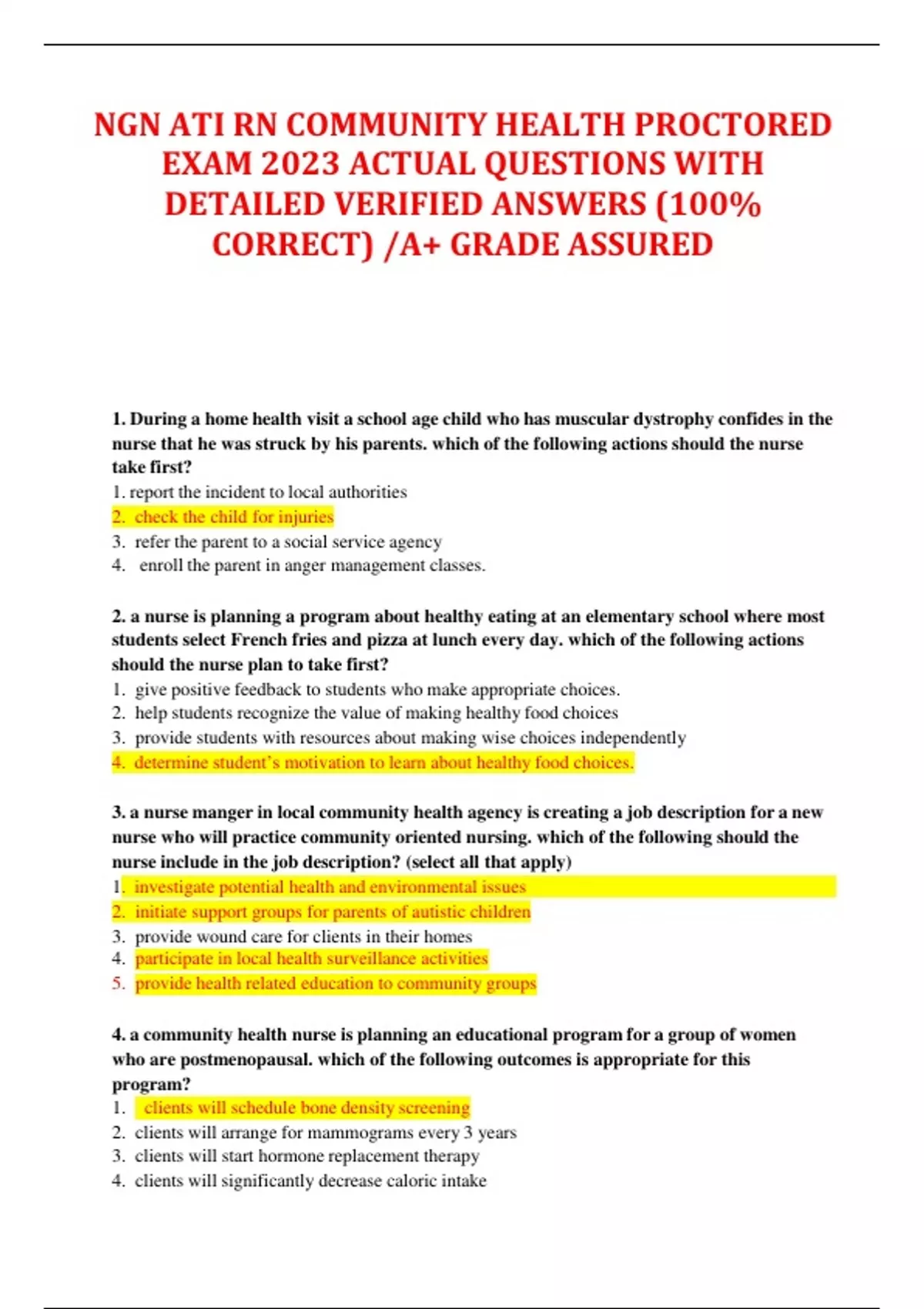 NGN ATI RN COMMUNITY HEALTH PROCTORED EXAM 2023 ACTUAL QUESTIONS WITH