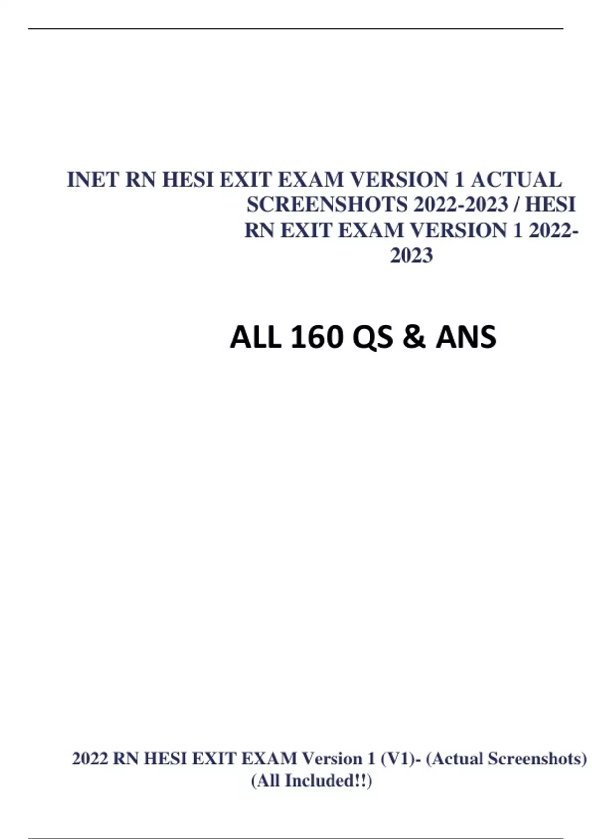 2022 RN HESI EXIT EXAM Version 1 V1 Actual Screenshots All