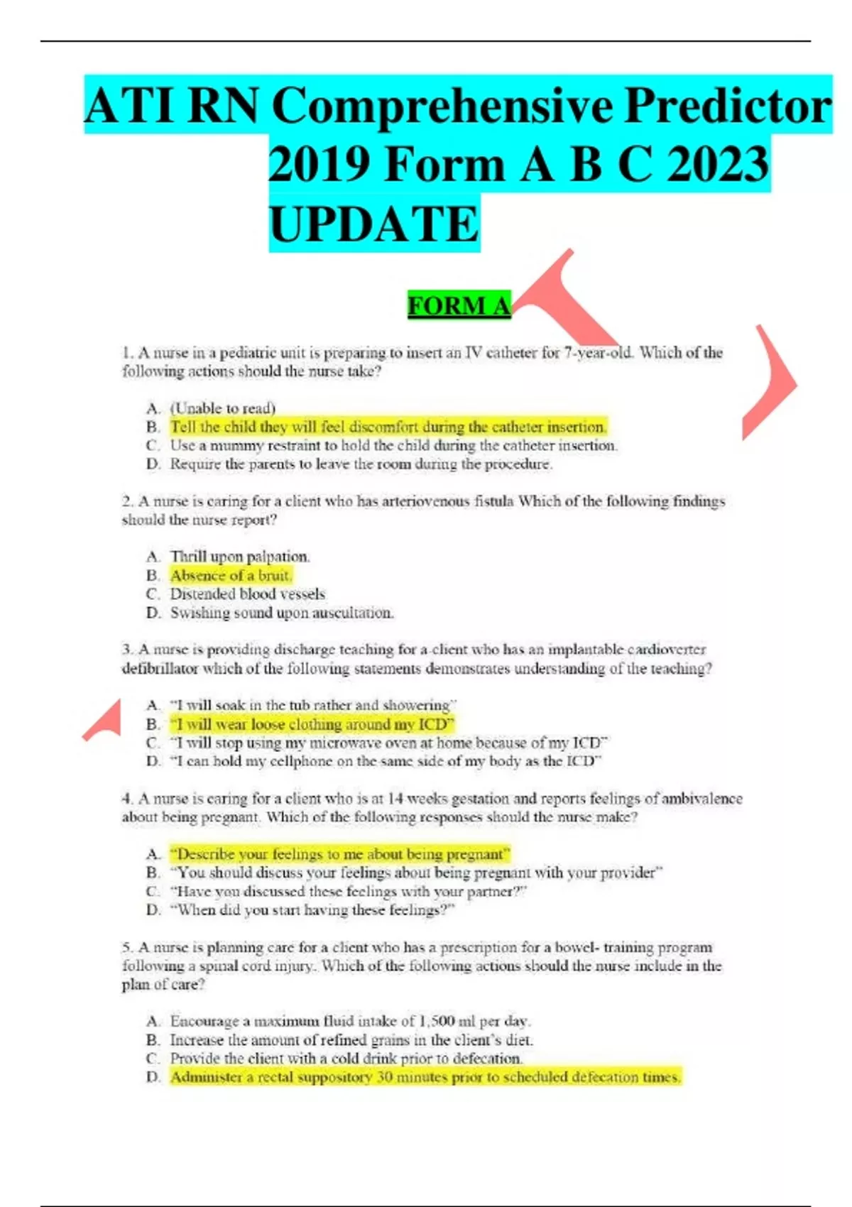 Ati Rn Comprehensive Predictor Form A B C Update Form A Ati