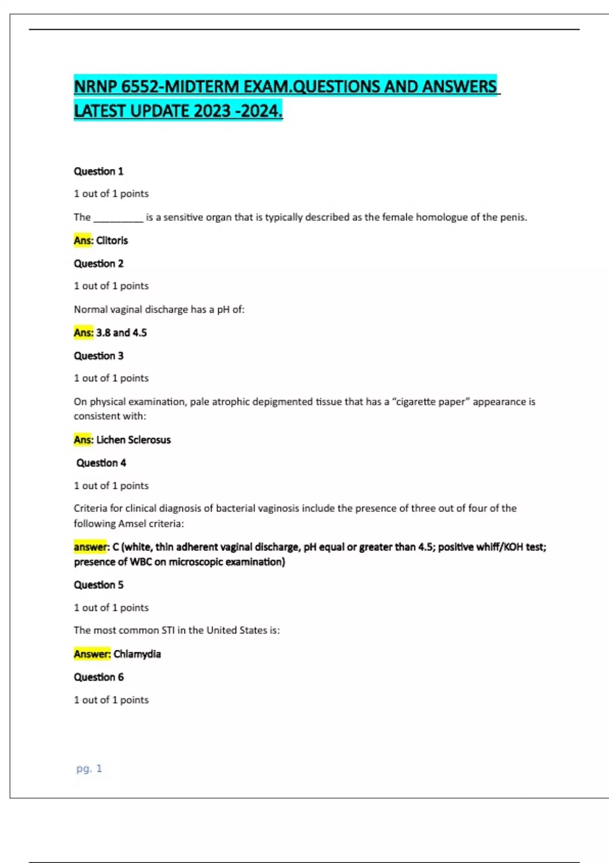 NRNP 6552 MIDTERM EXAM QUESTIONS AND ANSWERS LATEST UPDATE RN