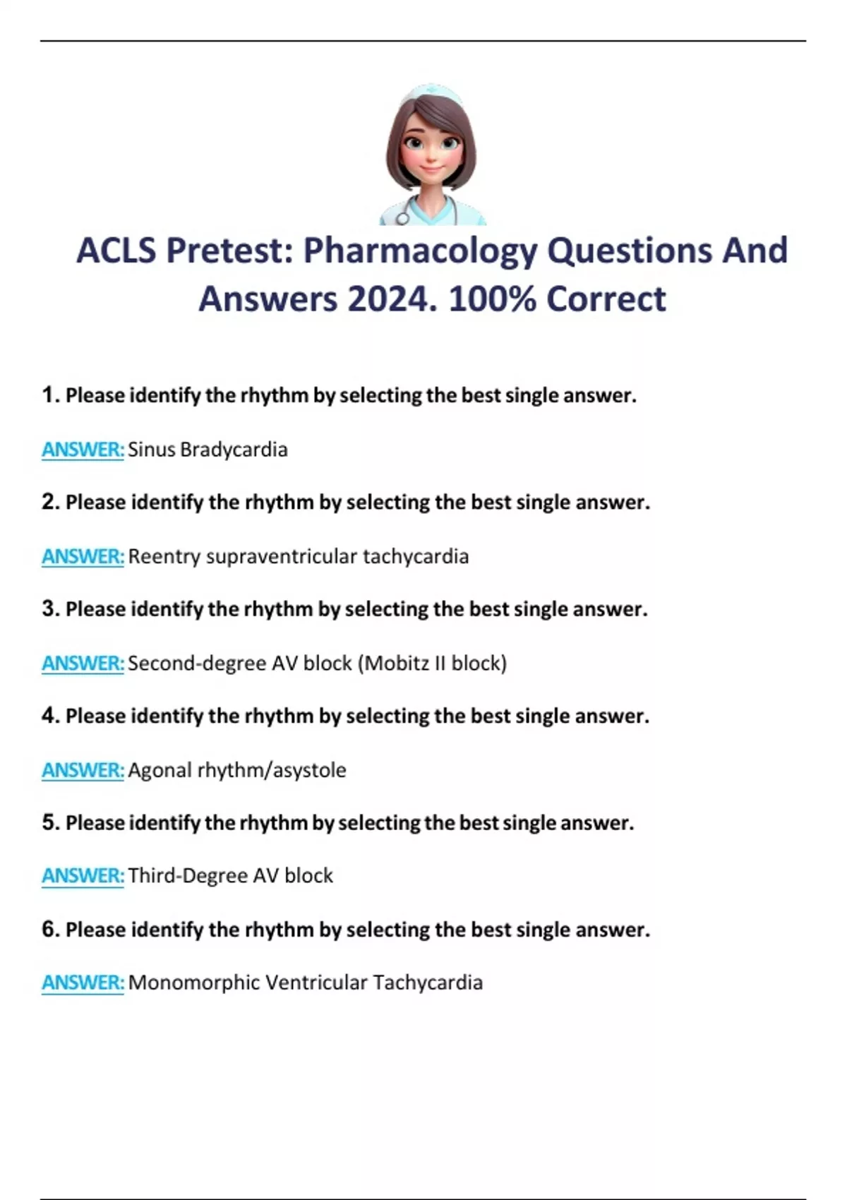 Acls Pretest Pharmacology Questions And Verified Answers