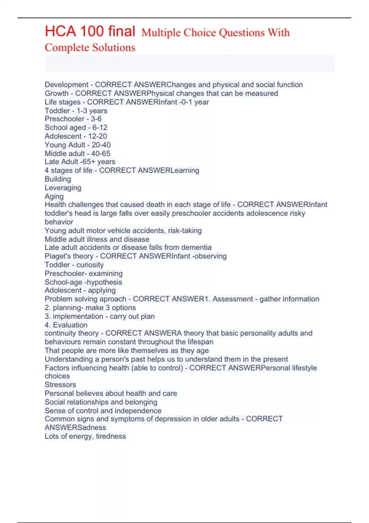 Hca Test Questions And Answers Hha Exam Questions