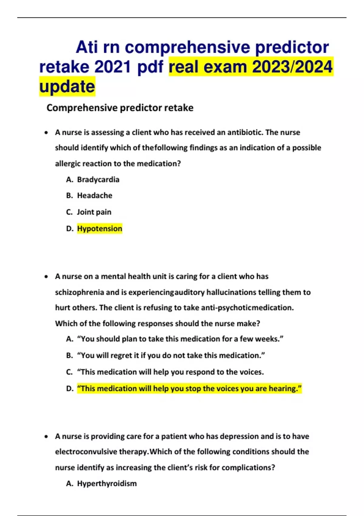 Ati Rn Comprehensive Predictor Retake 2021 Pdf Real Exam 2023 2024