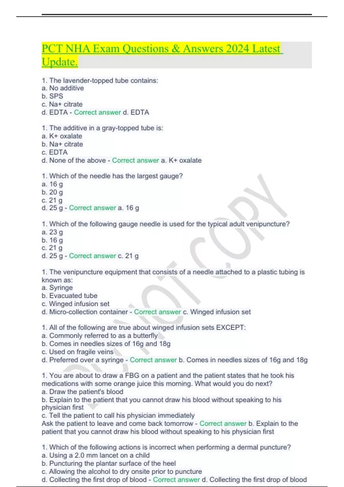 Pct Nha Exam Questions Answers Latest Update Evolve