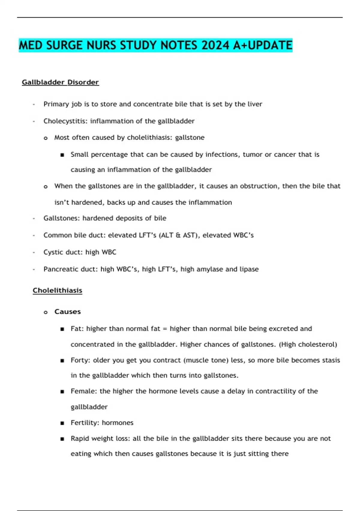 Summary MED SURGE NURS STUDY NOTES 2024 A UPDATE MED SURGE NURS STUDY