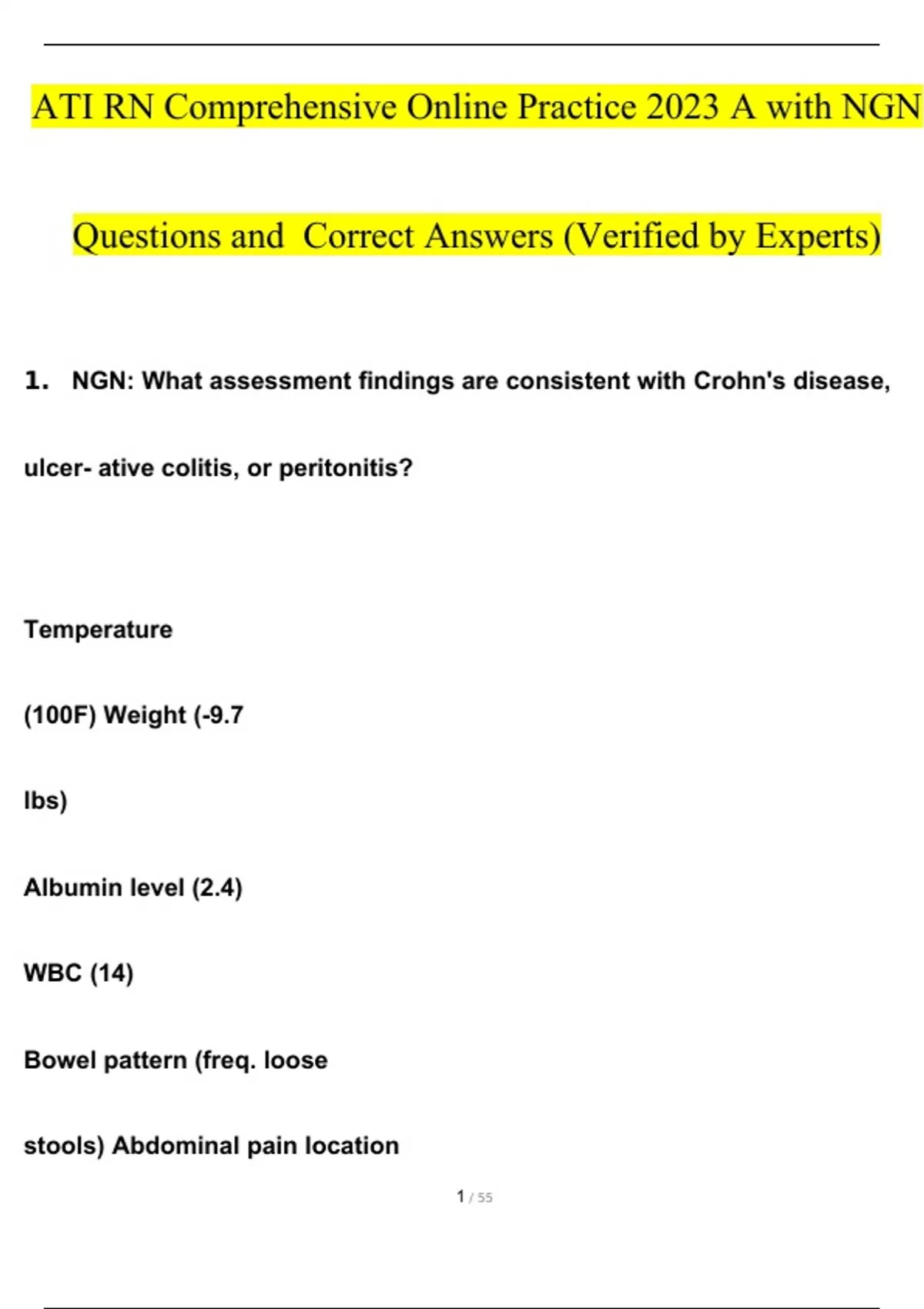 Ati Rn Comprehensive Online Practice A And B With Ngn Questions