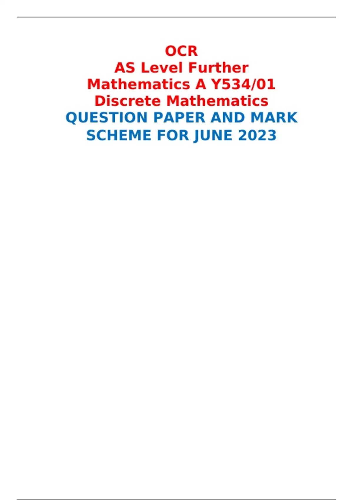 OCR AS Level Further Mathematics A Y534 01 Discrete Mathematics