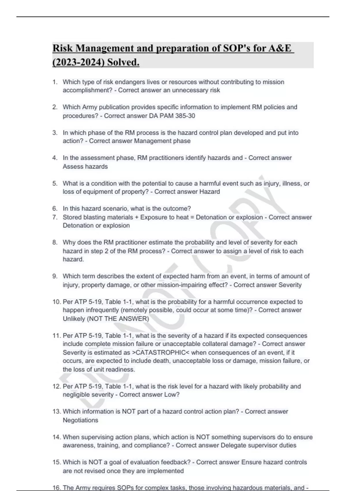 Risk Management And Preparation Of SOP S For A E Solved RDA Law