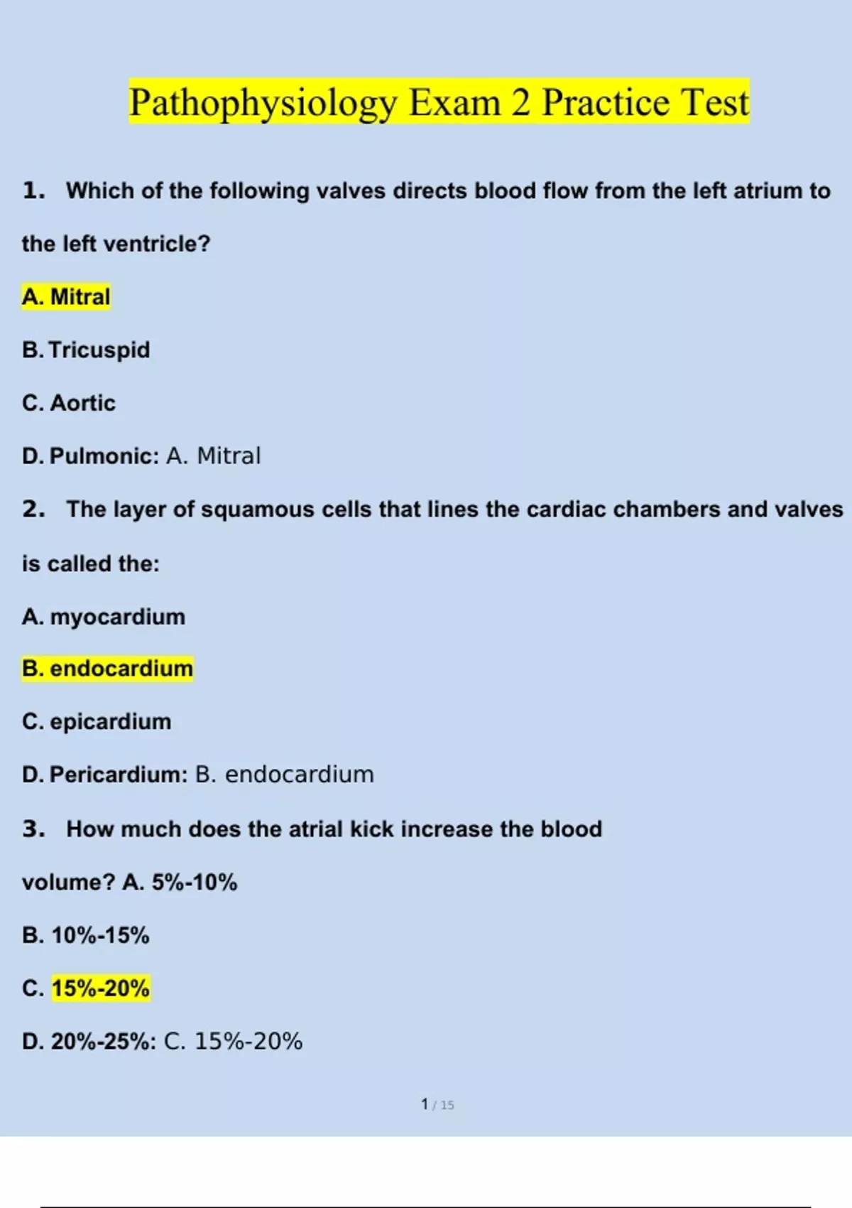 Pathophysiology Exam Practice Test Questions And Answers