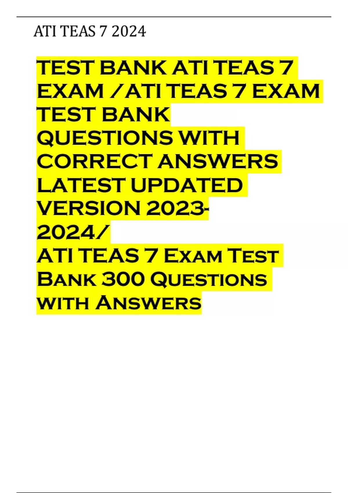 Test Bank Ati Teas Exam Ati Teas Exam Test Bank Questions With