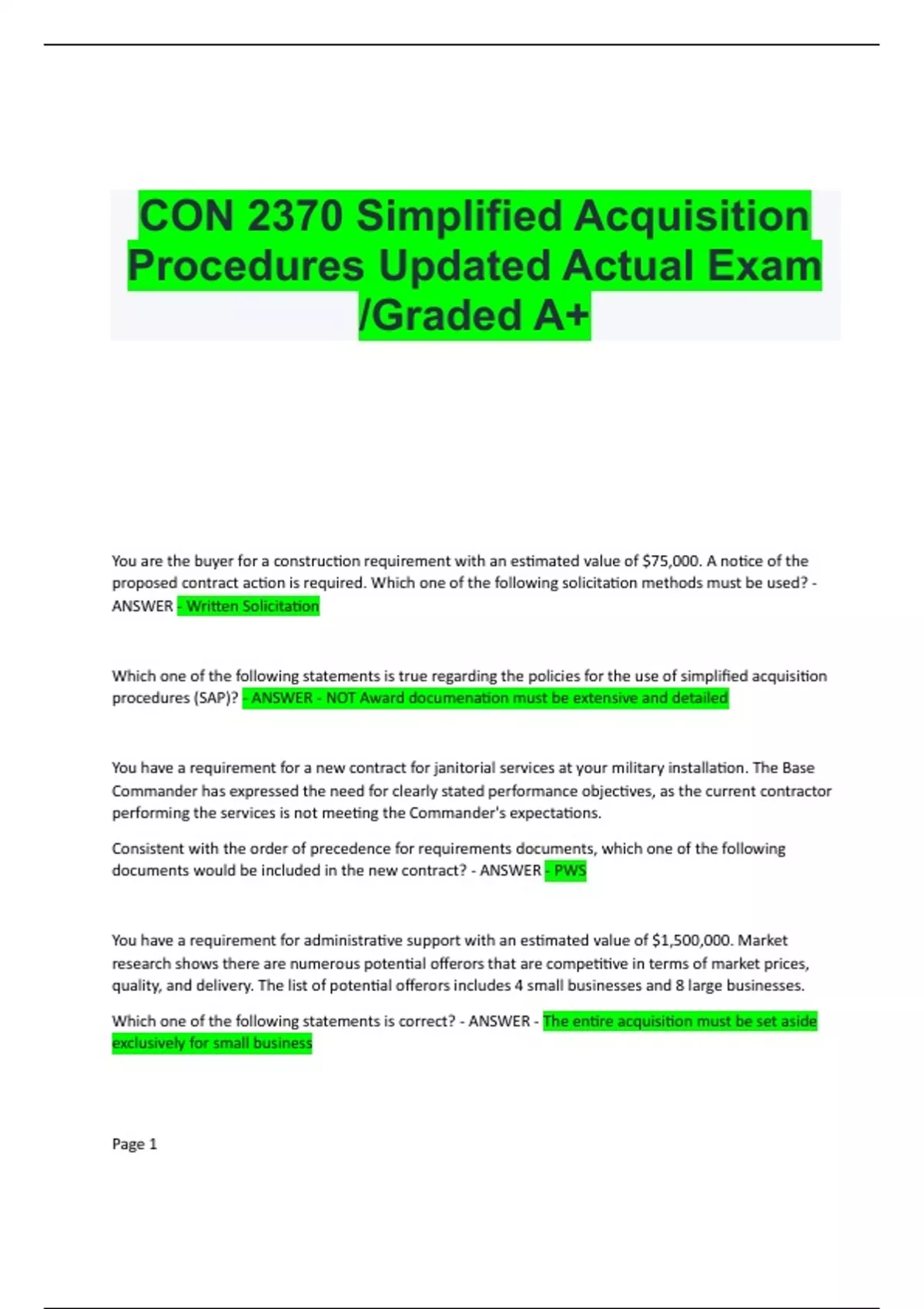 Con Simplified Acquisition Procedures Updated Actual Exam Graded