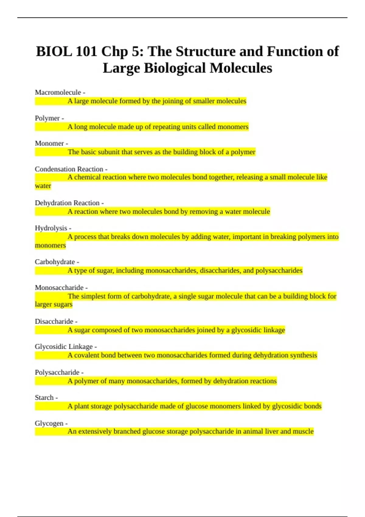 Biol Chp The Structure And Function Of Large Biological