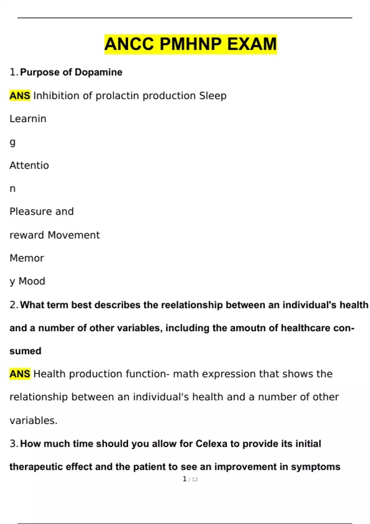 ANCC PMHNP Questions And Answers 2024 2025 Verified Answers