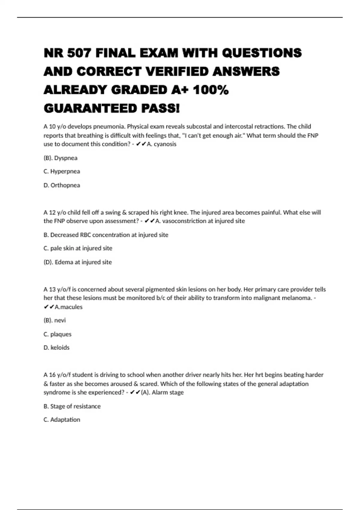 NR 507 FINAL EXAM WITH QUESTIONS AND CORRECT VERIFIED ANSWERS ALREADY