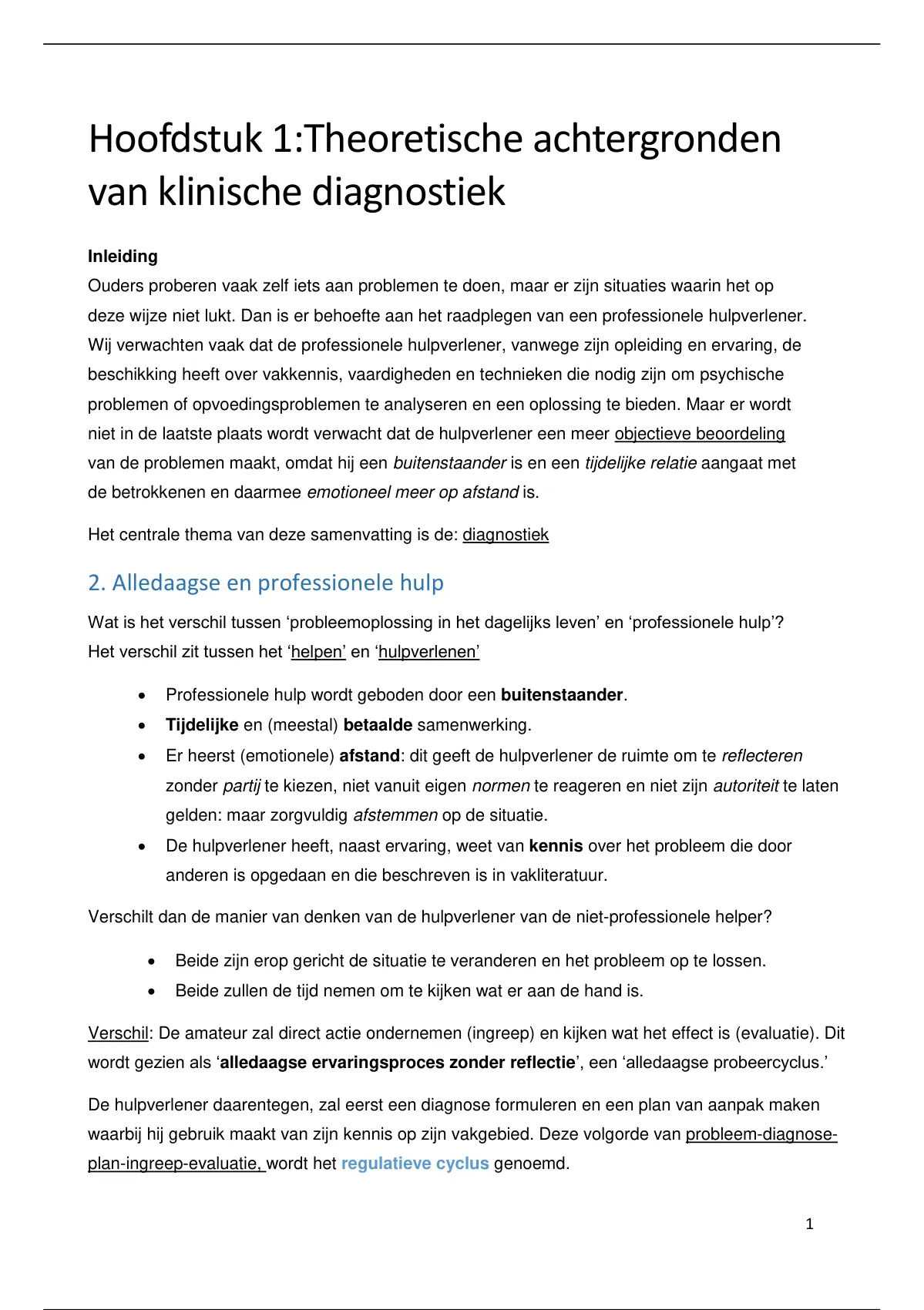 Samenvatting Handboek Psychodiagnostiek Voor De Hulpverlening Aan