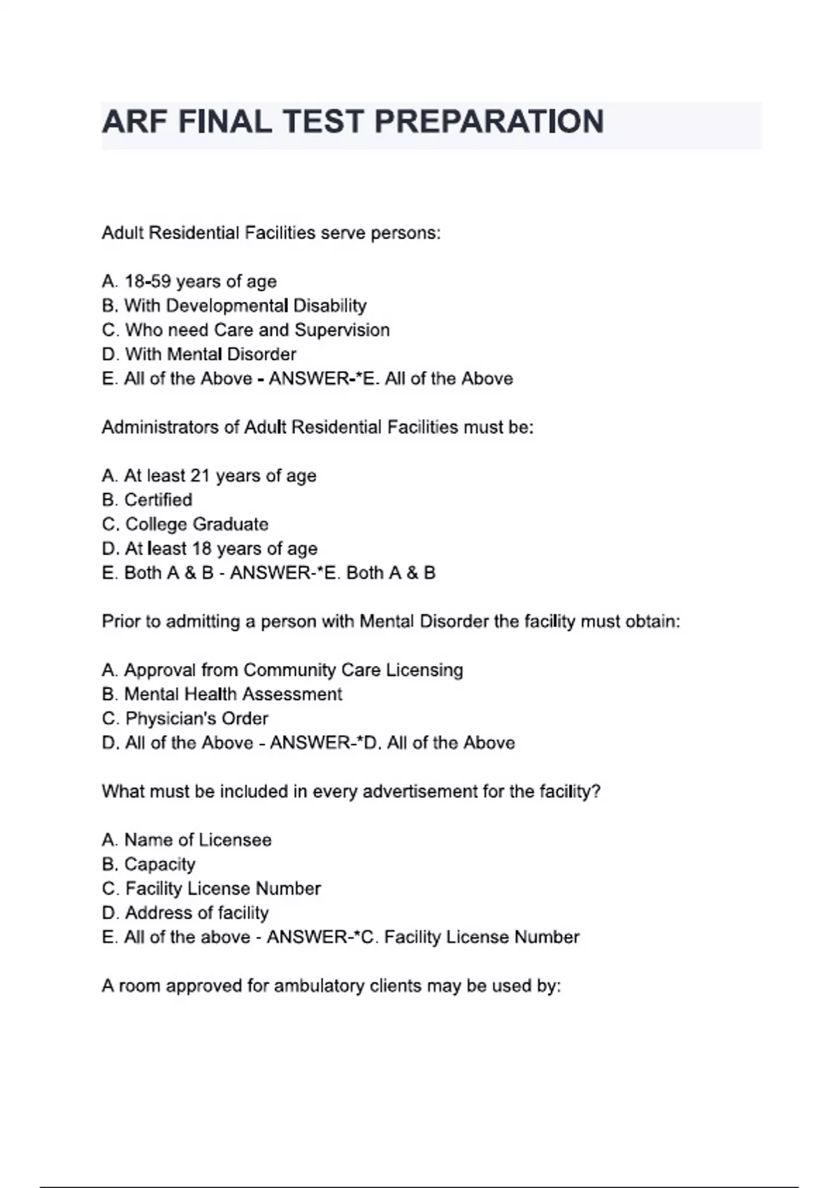 ARF FINAL TEST PREPARATION Questions Answers With Explanations Of