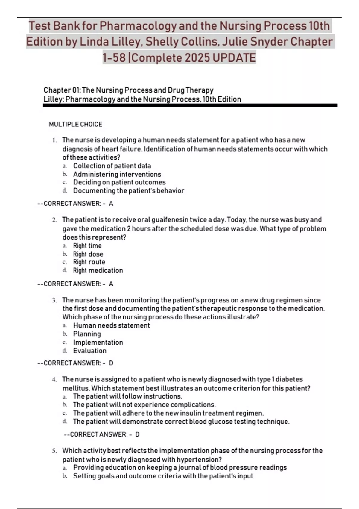 Test Bank For Pharmacology And The Nursing Process Th Edition By