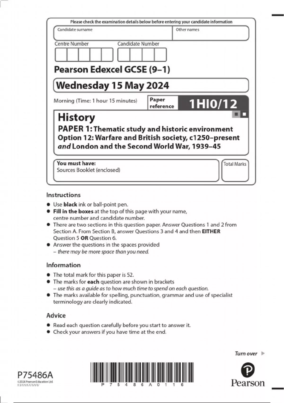 Edexcel Gcse History Paper Option Hi Including Mark