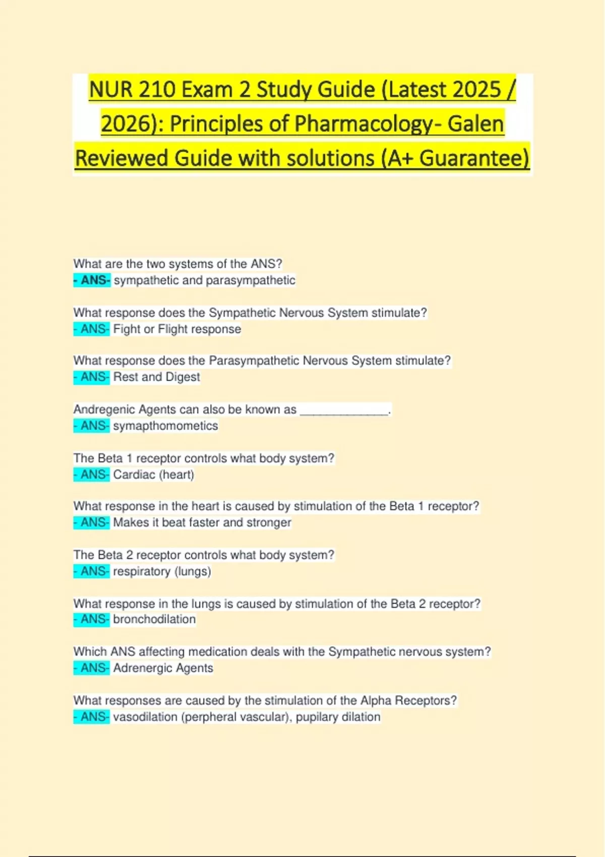 Nur Exam Study Guide Latest Principles Of