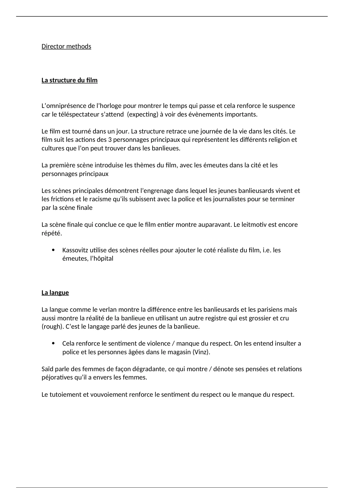 Résumé AQA A level French La Haine - ALL CINEMATOGRAPHIC TECHNIQUES ...