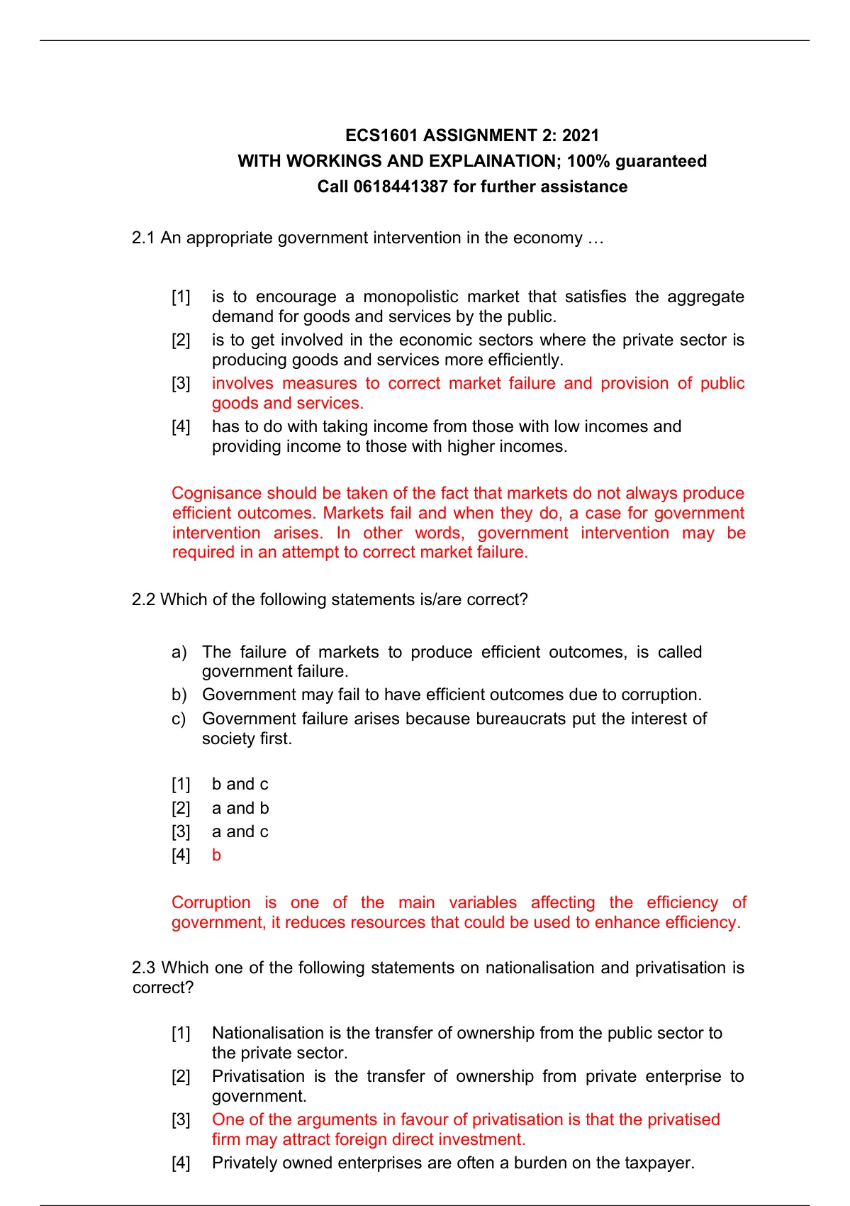 ECS1601 ASSIGNMENT 2: 2021 WITH EXPLANATIONS AND WORKINGS - ECS1601 - Economics IB (ECS1601 ...