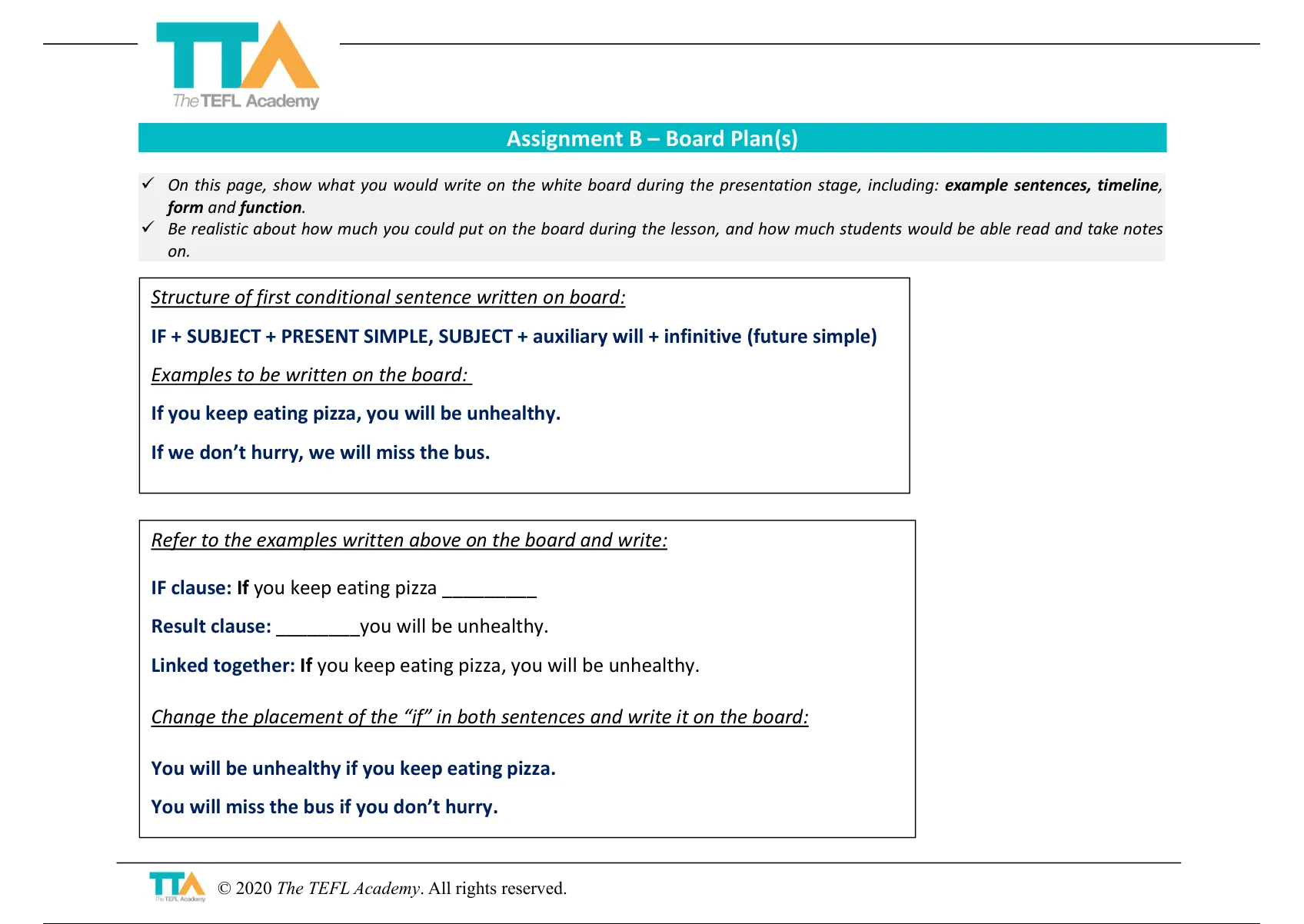 TEFL Academy - Assignment B (Board Plan) - TEFL Academy Level 5 - Stuvia SA