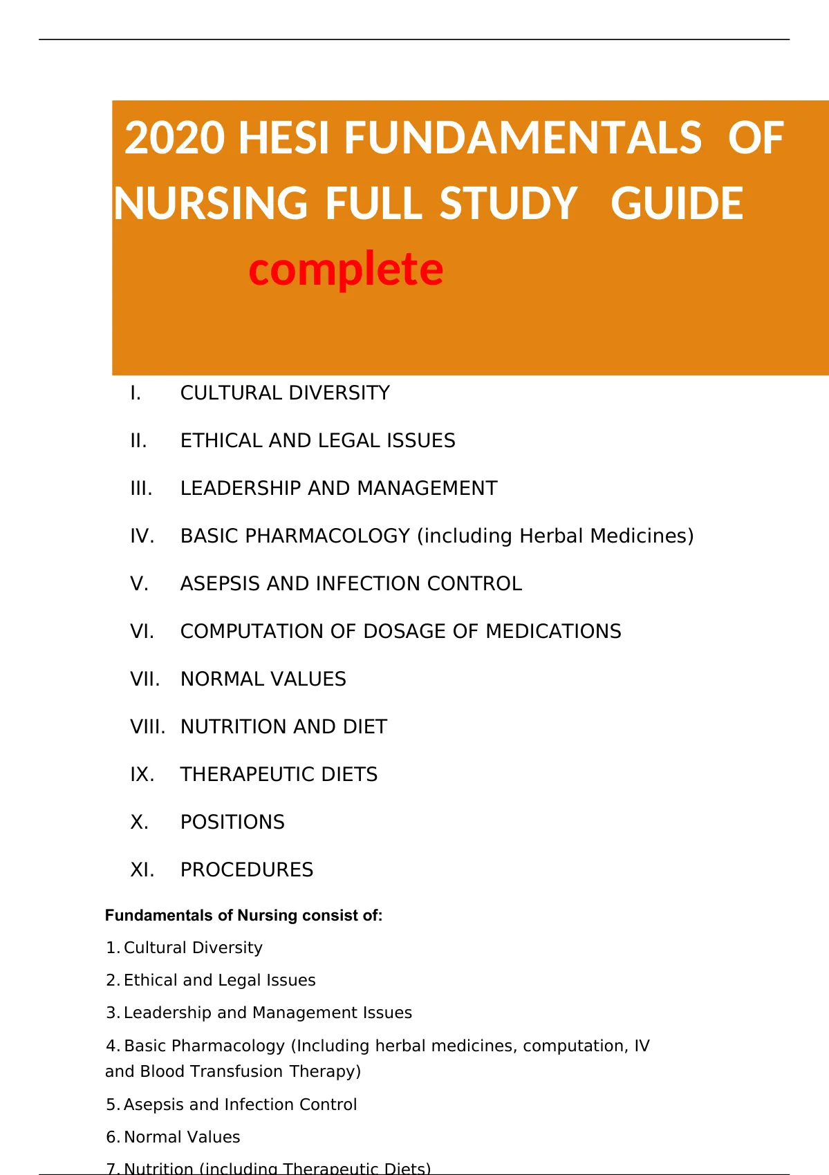 Fundamental of Nursing-I ,II, HEC, PNC, UHS Course Outline