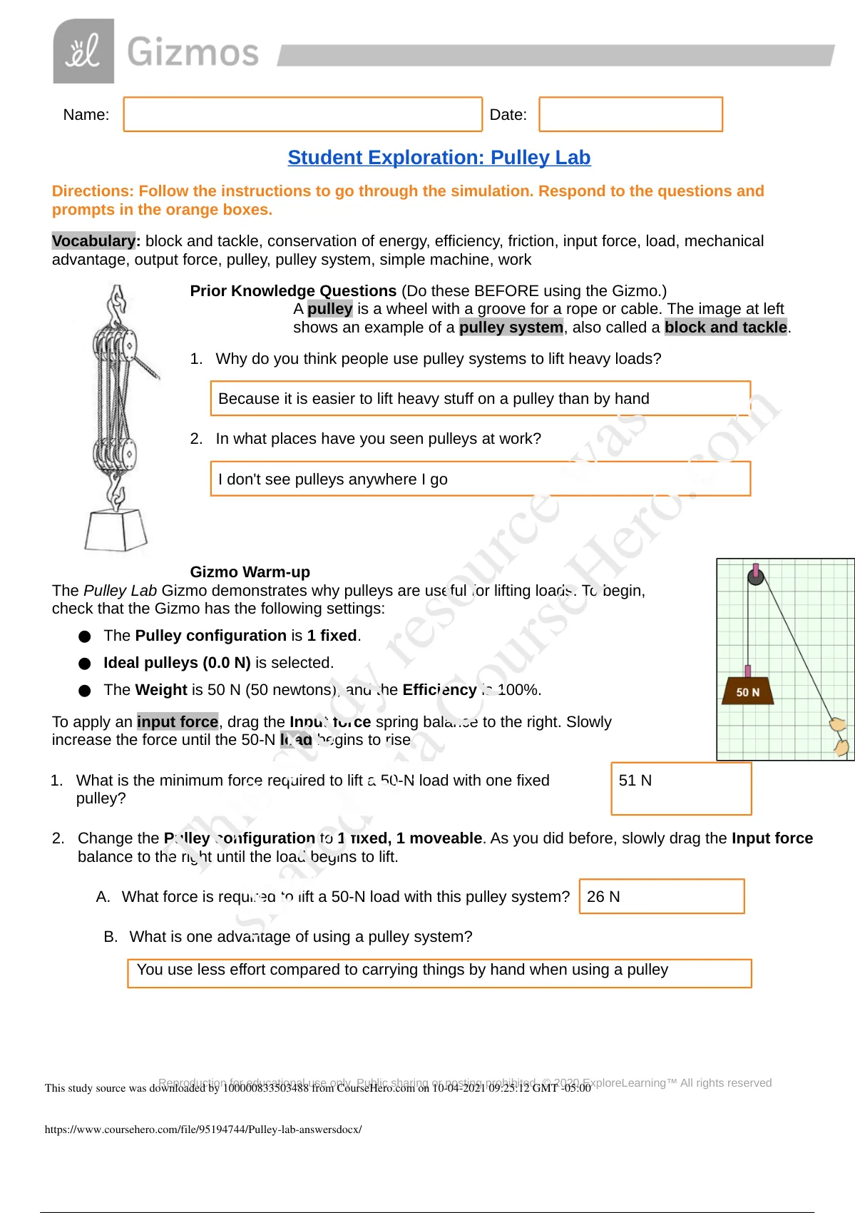 Student Exploration: Force and Fan Carts, PDF, Force