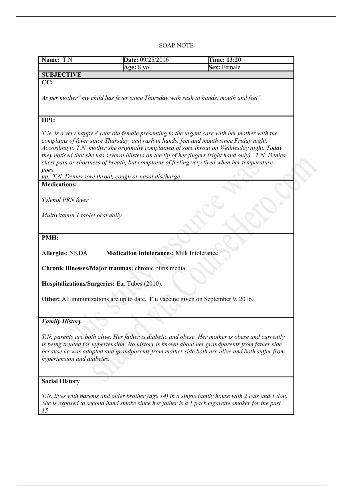 NSG 6020 Coxsackievirus SOAP Note- South University - NSG 6020 (NSG6020 ...