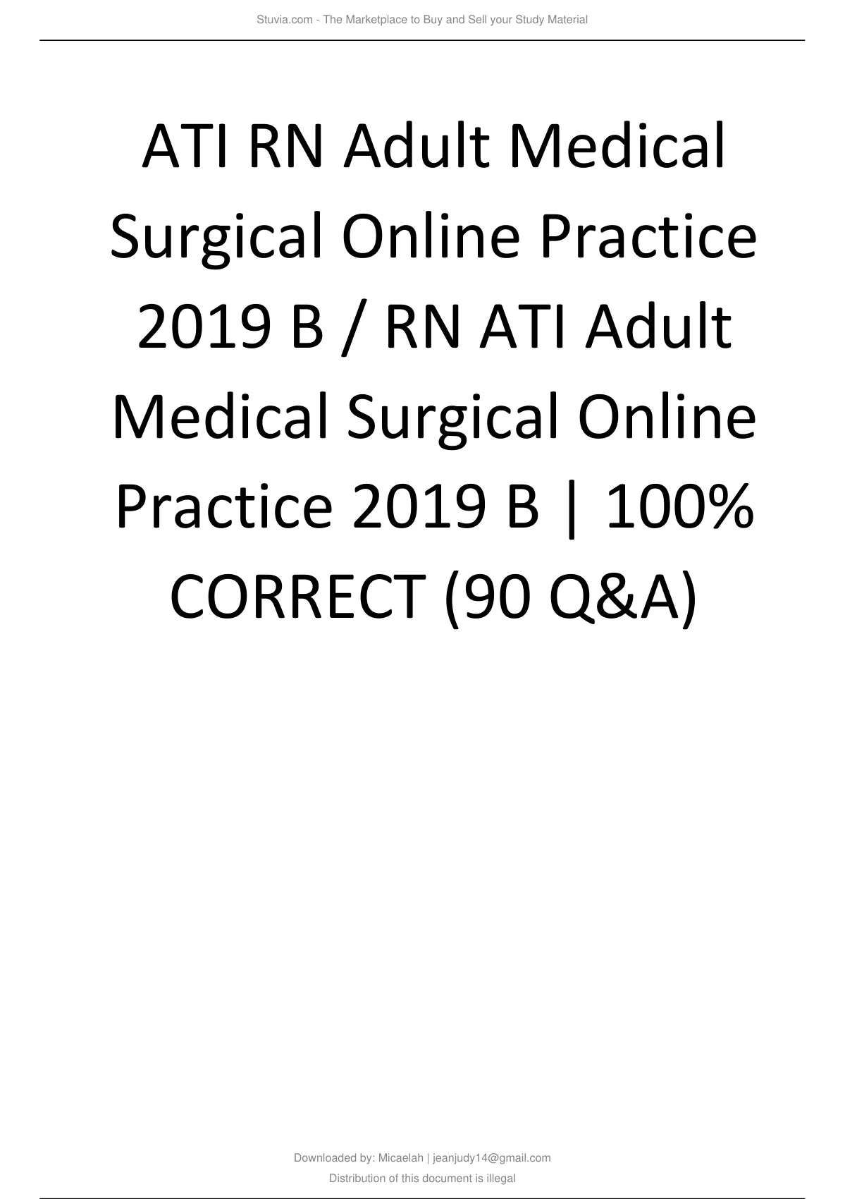 ATI RN Adult Medical Surgical Online Practice 2019 B RN ATI Exam