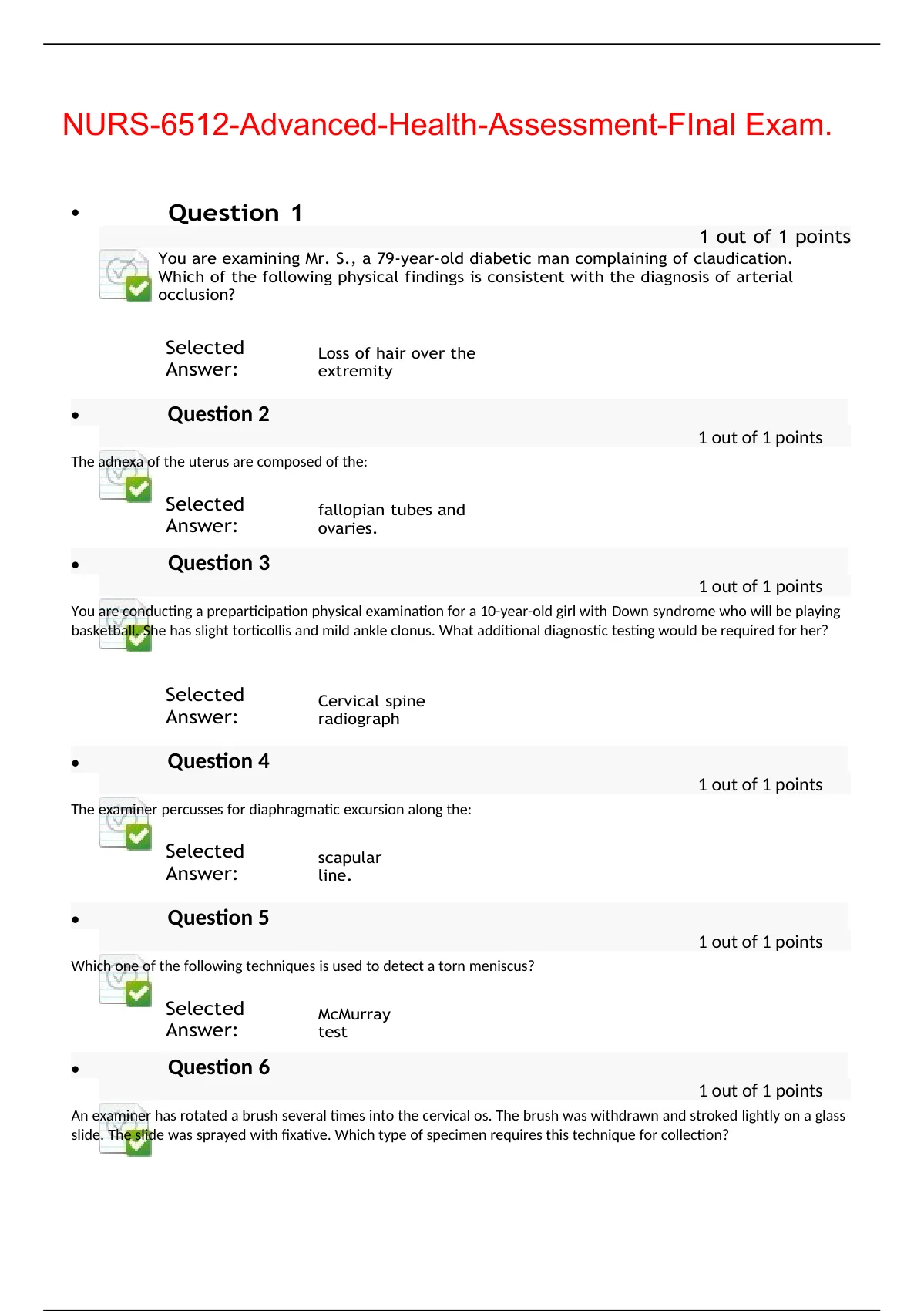 Nursing 6512 Advanced Health Assessment Final Examquestions With Correct Answers For Best 5234