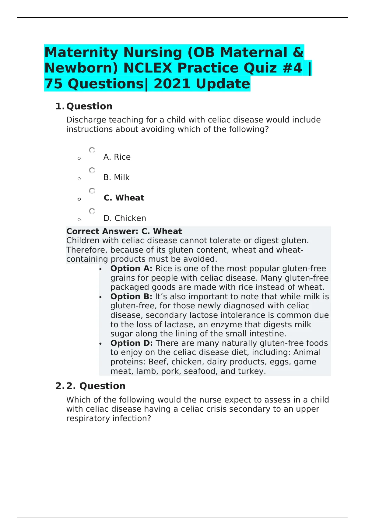 Maternity Nursing (OB Maternal & Newborn) NCLEX Practice Quiz #4 | 75 ...