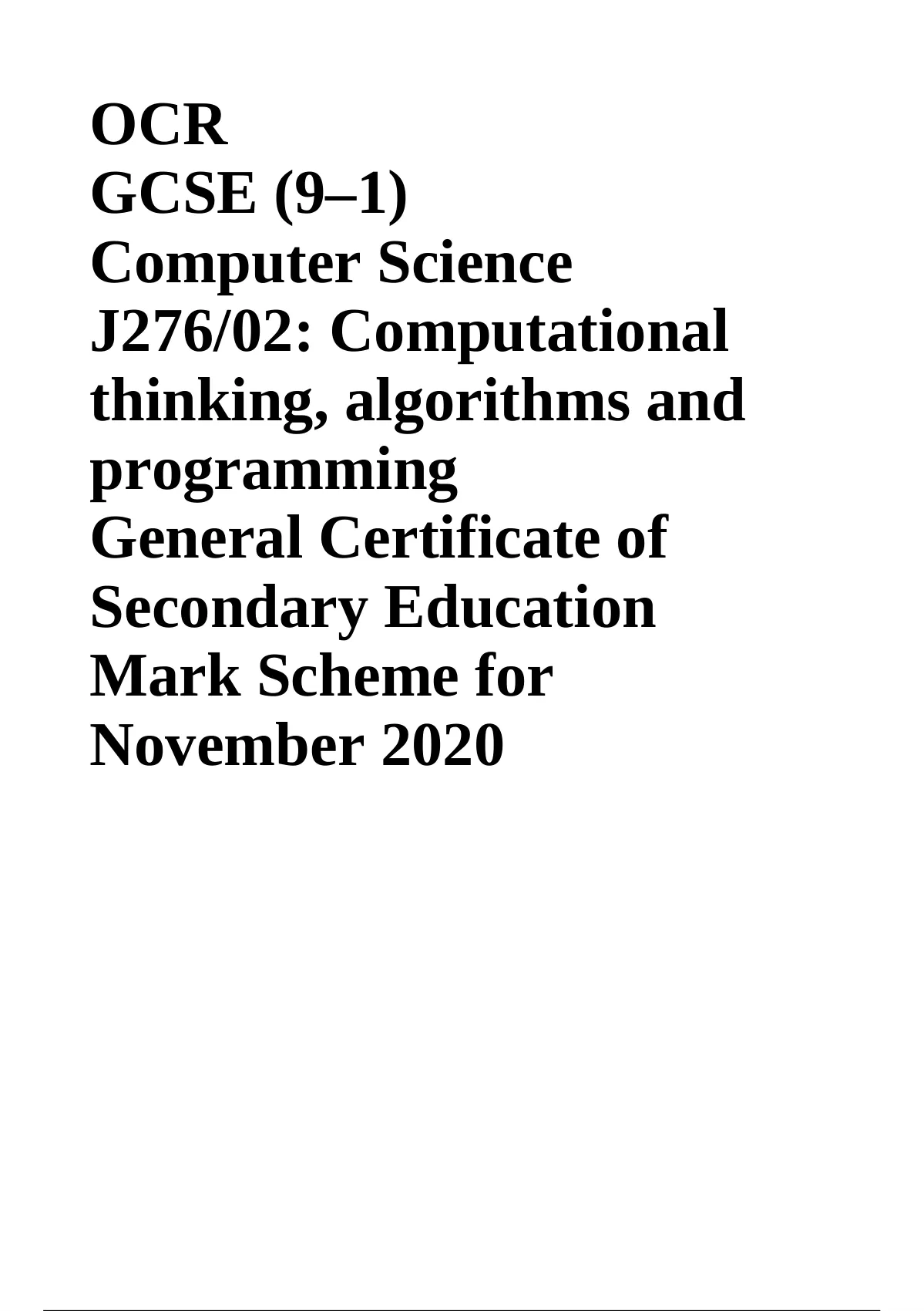 OCR GCSE (9–1) Computer Science J276/02: Computational Thinking ...